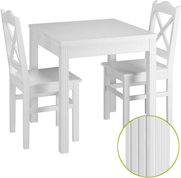 Esszimmergruppe mit Tisch und 2 Stühle Kiefer Massivholz waschweiß 90.70-50 C W-Set 20