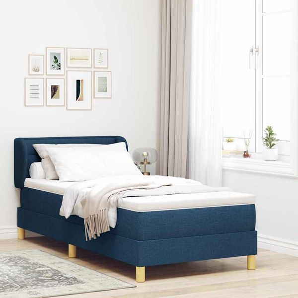 vidaXL Boxspringbett mit Matratze mit Kopfteil Blau 90 x 190 cm Stoff 3340128