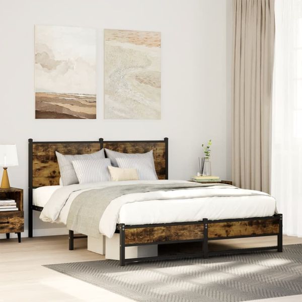 vidaXL Metallbett ohne Matratze Räuchereiche 140x200 cm 4007833