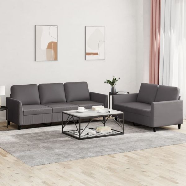 vidaXL 2-tlg. Sofagarnitur mit Kissen Grau Kunstleder 3201762