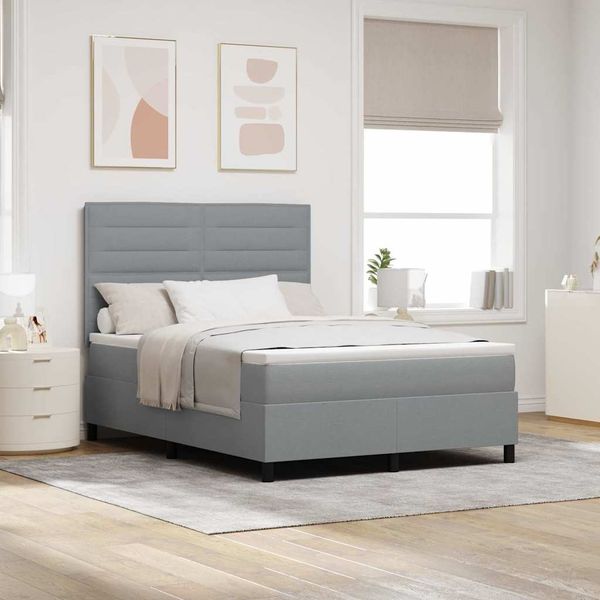 vidaXL Boxspringbett mit Matratze mit LED Hellgrau 160 x 200 cm Stoff 3342802