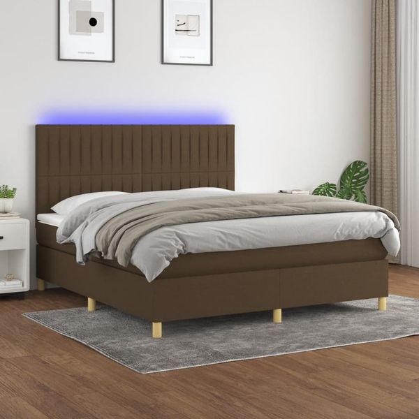 vidaXL Boxspringbett mit Matratze & LED Dunkelbraun 160x200 cm Stoff, Härtegrad: H2 [3135608]