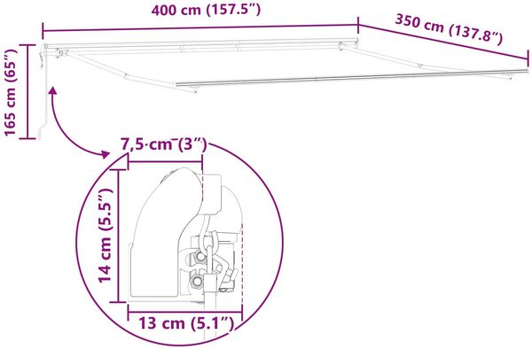 vidaXL Ausziehbare Markise Grün und Weiß 400 x 350 cm 3330845 Bild 11