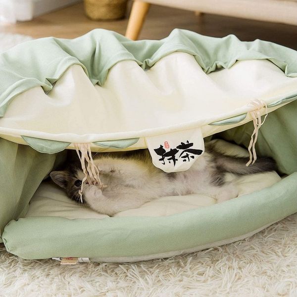 Refined Living Tierbett Katzentunnel Mit Schlafplatz, Rascheltunnel Für Katzen, Faltbar,Tierbett und Katzentunnel in einem,Super weich,mit Spiel,Luxus Katzentunnel für Katzen & kleine Hunde, mit faltbarem Rohr, abnehmbarer Matte und Schüttelbällen