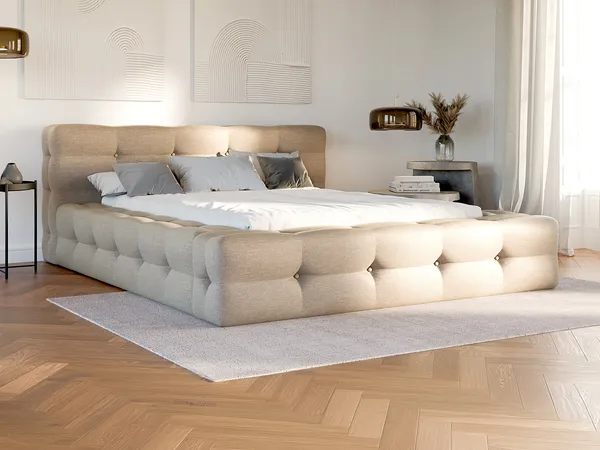 Vente-unique - LERUCO Bett Stoff Beige - B 239 cm x H 86 cm x L 183 cm