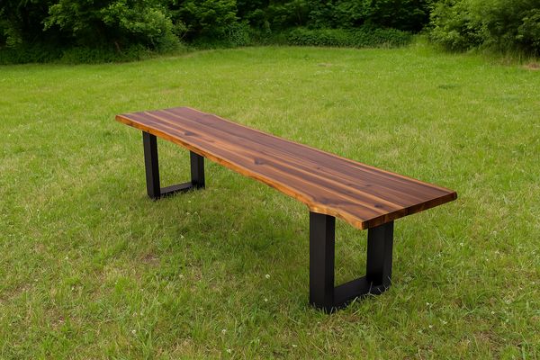 Outdoor-Baumkantenbank 180 x 40 cm Akazie mit U-Gestell Schwarz AVILA 81012146