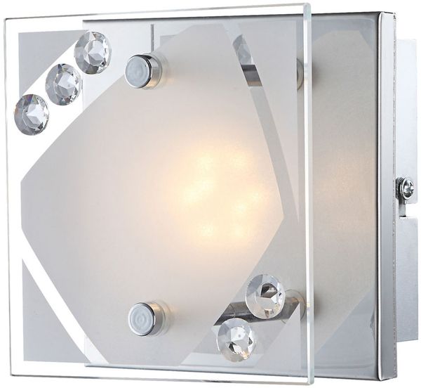 LED Wandleuchte, Glas satiniert, Kristalle, H 9 cm