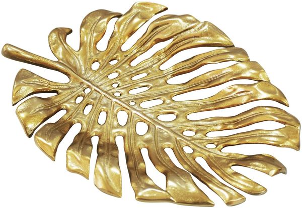 Dekoschale Gold Aluminium 36cm Monstera Blattform - Design Standdeko Obstschale Metall - Schmuckteller Tisch Deko - Dekoteller Blatt - Schmuckschale Schale Deko Badezimmer Handmade