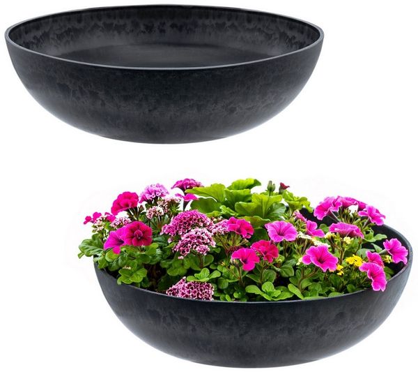 Spetebo Blumentopf Pflanzschale massiv in Stein Optik (schwarz, 1 St, Kunststoff), Premium Blumenschale marmoriert für Außen und Innen