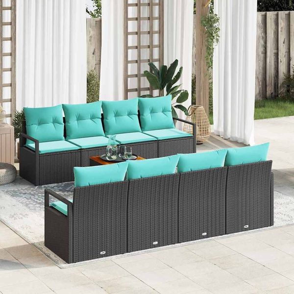 vidaXL Gartensofa-set mit Kissen 9 pcs Schwarz Poly-Rattan 3347683
