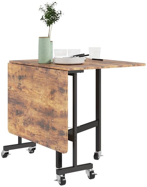 HOMCOM Klapptisch Klappbar Esstisch mit Rollen, Bremsen für 4-6 Personen (Küchentisch, 1-St, Esszimmertisch), für kleine Räume, Küche, bis 100 kg belastbar, Rustikal-Braun