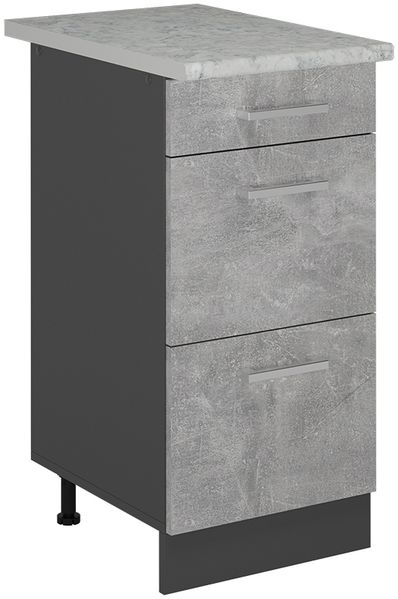 Küchenunterschrank R-Line Beton 40 cm mit Schubladen, AP Marmor Vicco