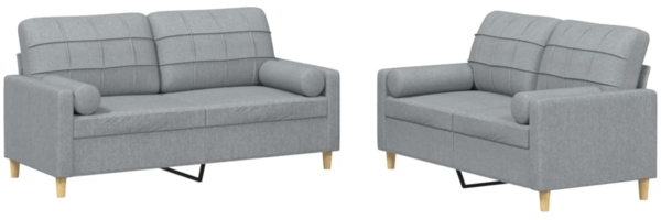 vidaXL 2-tlg. Sofagarnitur mit Kissen Hellgrau Stoff 3201290