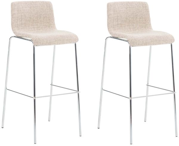 2er Set Barhocker TENAR - Stoff Creme 43x48x100 cm Silber | Barstuhl Mit Lehne Tresenhocker Tresenstuhl Kneipenhocker Kneipenstuhl