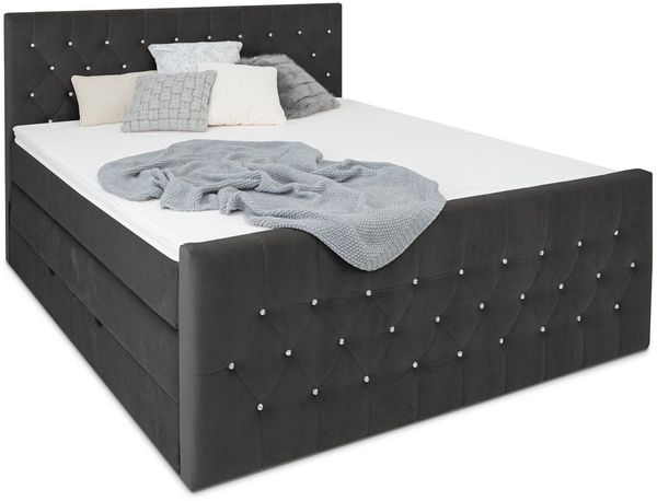 wonello Boxspringbett Sira, mit Bettkasten, Matratzen und wonello premium Topper, Samt + Kristalle