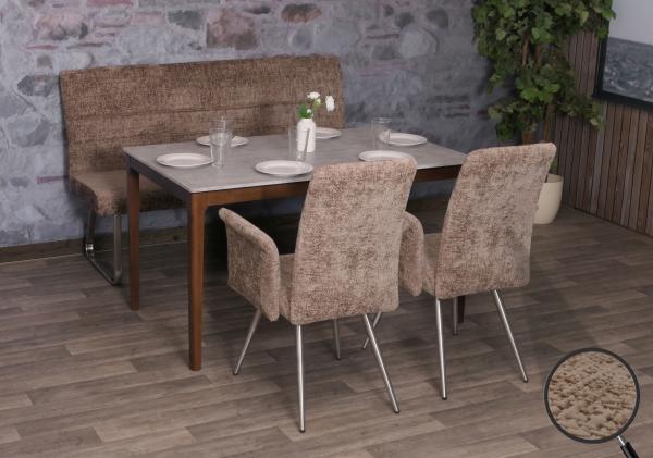 Esszimmer-Set HWC-G55, 2er-Set Stuhl mit Armlehne+Sitzbank 160cm, Edelstahl gebürstet Stoff/Textil Chenille ~ braun