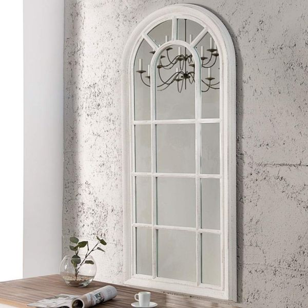 Shabby Chic Rundbogen-Fenster-Spiegel 140cm antik-weiss Landhaus Vintage