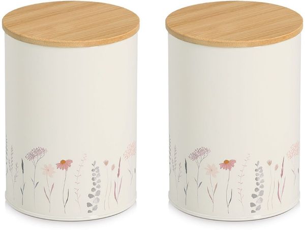 Zeller Present Vorratsdose "Flowers", 2-tlg, Bambus, Metall, (Set, 2-tlg), luftdicht, pflegeleicht, 1200 ml