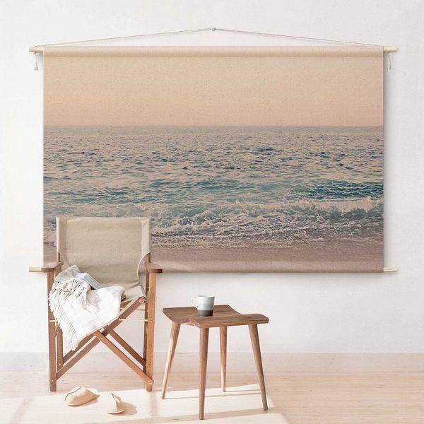 Bilderdepot24 Wandteppich modern Strand Natur rosa, rechteckig, Höhe: 2.6 mm, großes Wandbild aus Natur-Baumwolle Wandbehang Stoffbild Tuch Wollseil