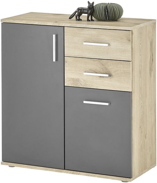 Kommode >BC 1040< 2 Türen, 2 Schubladen, in viking oak Dekor / grau - 80x84x35cm (BxHxT)