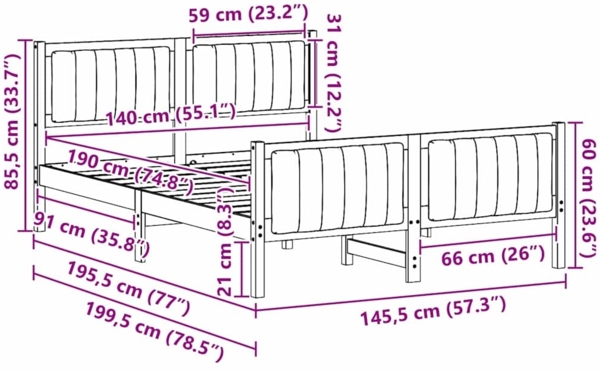 vidaXL Bettgestell Braun und Dunkelgrau 140 x 190 cm Massivholz Kiefer 3394324 Bild 10