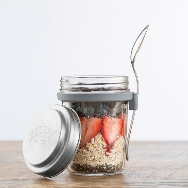 KILNER Vorratsglas, Edelstahl, Glas, (1-tlg), für Jogurth, Quark, inkl. Edelstahllöffel, 350 ml