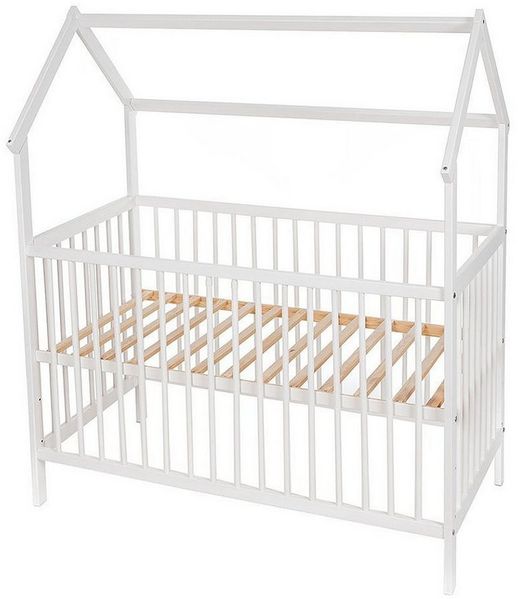 Baby-Delux Babybett Hausbett 60x120, Kinderbett Gitterbett weiß Matratze