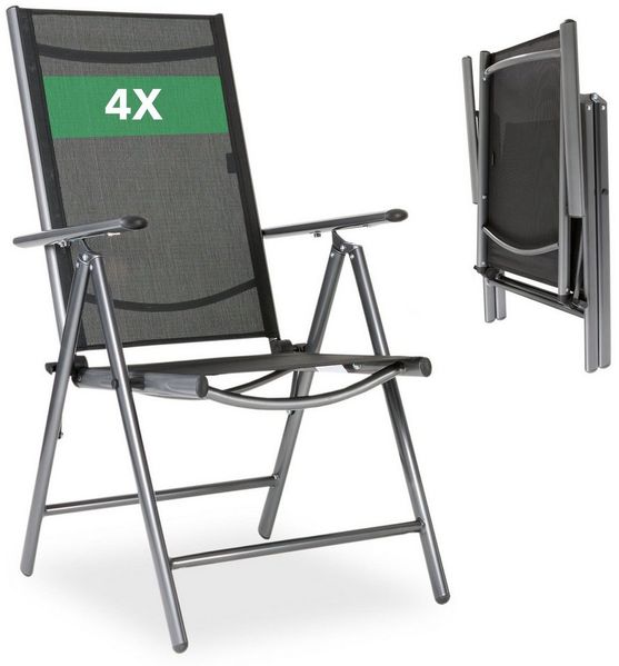 Arebos Klappstuhl Gartenstuhl 4er Set klappbar Hochlehner Alu verstellbar UV-fest (Set, 4 St), 7-fach verstellbar, Wetterfestes, bis 120 kg