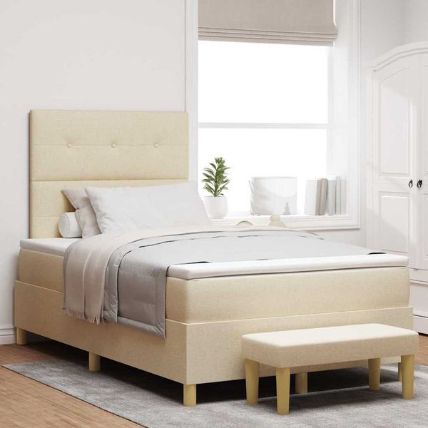 vidaXL Boxspringbett mit Kopfteil Creme 200 x 120 cm Stoff 3344294