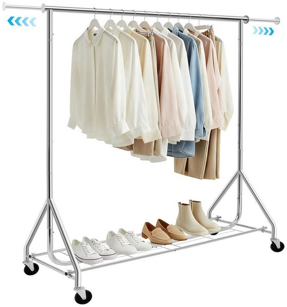 QUBEBU Kleiderständer Kleiderständer auf Rollen, Garderobenständer bis 210 kg belastbar, (Set, 1 St, Höhenverstellbar von 161 - 173,5 cm, ausziehbar von 125 - 177 cm), für Kleider, Kleider, Pullover, Mäntel, Clothes Rack