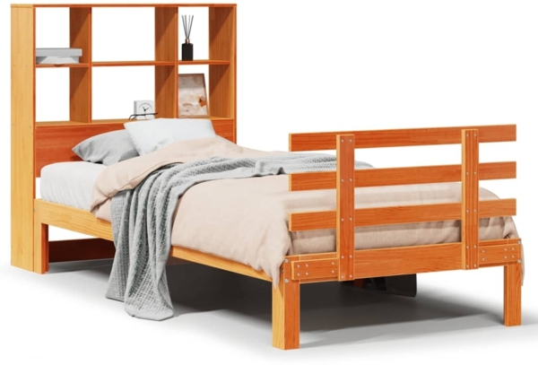 vidaXL Massivholzbett mit Regal ohne Matratze Wachsbraun 75x190 cm 3322767