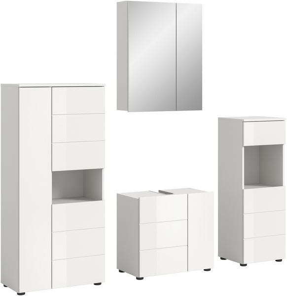 Badezimmer-Set >Vira< (4-teilig) in weiß / weiß hochglanz - 188x190x34cm (BxHxT)