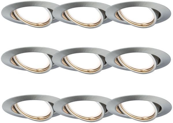 TIP Einbauleuchten 9er Set rund schwenkbar LED 3-Stufen-dimmbar 9x4,8W 475 lumen 230V 51mm Eisen gebürstet/Metall18309