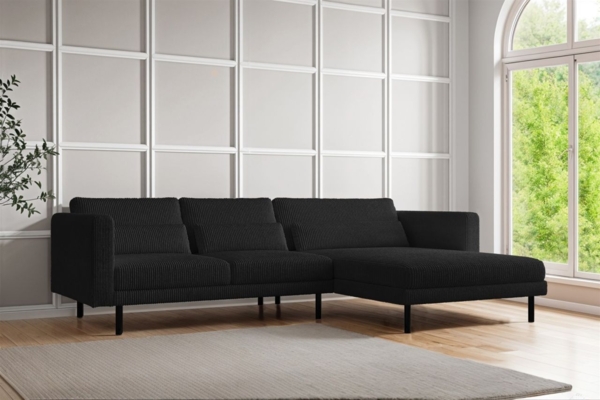 Ecksofa Designersofa AGADA in Stoff Poso Schwarz Ottomane Rechts