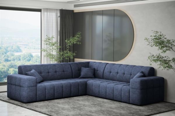 Ecksofa Designersofa NANCY in Stoff Perfekt Harmony Marineblau Seite Universal