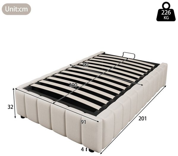 TavilaEcon Boxspringbett hydraulische Lagerung, ohne Kopfteil, verstellbar und platzsparend (Ohne Matratze), 90x200cm