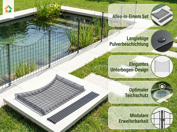 Teichzaun Unterbogen Set - 5 Zaunelemente ca. 390 x 52,5 cm - Anthrazit