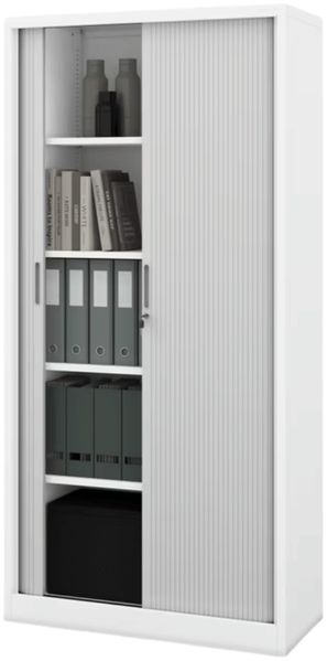 Aktenschrank abschließbar DAMIAN - Rolladentüren, 5 Ebenen | Büroschrank aus Stahl Metallschrank Werkstatt Mehrzweckschrank Werkzeugschrank, 185x90x45cm Weiß-Grau