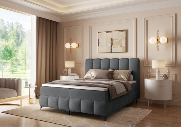 Boxspringbett Schlafzimmerbett ISABEL 200x200cm in Stoff Prime Dunkelgrau