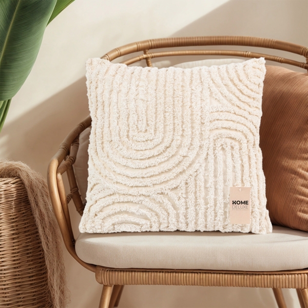 HOME DELUXE Getufteter Kissenbezug JARA Geometrisch mit Kissenfüllung - Creme