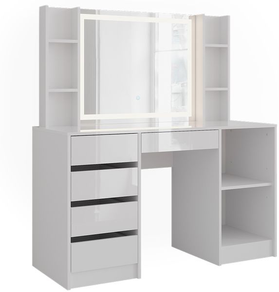 Schminktisch Sherry Weiß/Weiß Hochglanz 128.2 cm mit LED-Spiegel Vicco