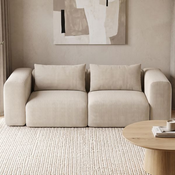 skølm 'Hårga' Sofa 2-Sitzer mit 2 Kissen, Vollschaumcouch mit Federkern und Vakuum-Kompression, kein Aufbau erforderlich, Cord beige