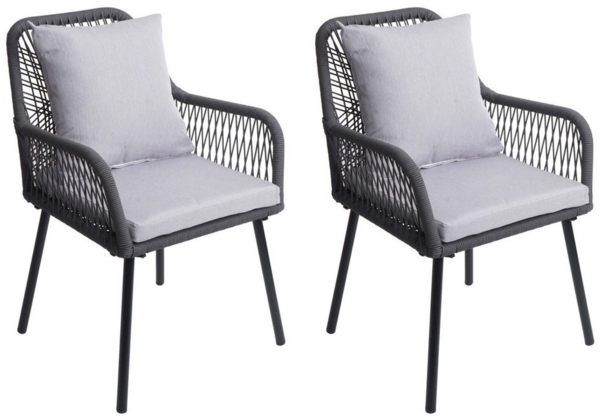 MCW Gartenstuhl MCW-O12-R (2 St), Mit elastischem Seilgeflecht, Inklusive Sitz- und Rückenpolster