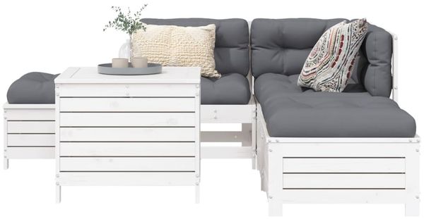 vidaXL 6-tlg. Garten-Sofagarnitur Weiß Massivholz Kiefer 3250705