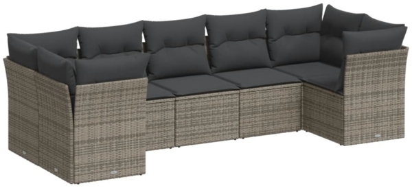 vidaXL 7-tlg. Garten-Sofagarnitur mit Kissen Grau Poly Rattan 3218120