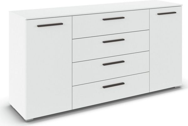 rauch Kombikommode Sideboard Schubkommode Kommode MONTCLAR Front Dekor/Hochglanz/Glas (Breite 160 / Höhe 81 cm, 2 Einlegeböden, inkl. Soft-Close-Funktion), 2-türig, 4 geräumige Schubladen, viele Griffvarianten MADE IN GERMANY