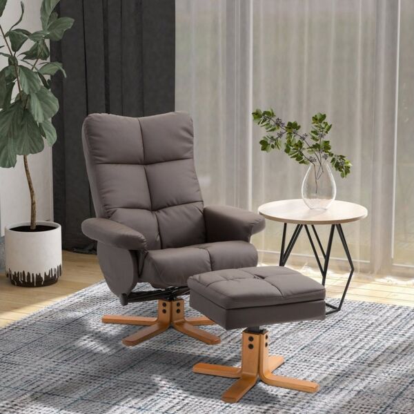 HOMCOM Polsterstuhl mit Hocker und Stauraum, Fernsehsessel mit Liegefunktion (Relaxsessel, 2 St), für Wohnzimmer, Braun
