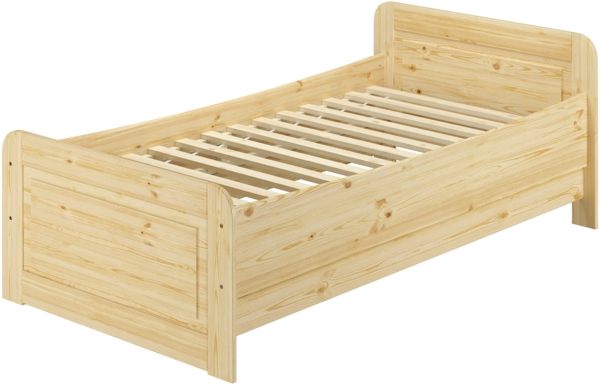 Seniorenbett extra hoch 90x220 Einzelbett Rollrost Holzbett Massivholz Kiefer Bett 60.42-09-220