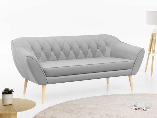 Sofa, Skandinavischer Stil, Holzbeine - PIRS - 3 Sitzer - Hellgrau - Velours