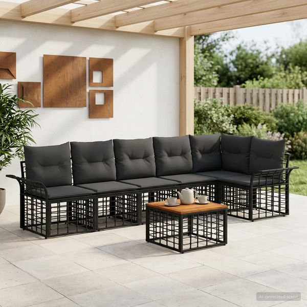 vidaXL Outdoor-Sofagarnitur 7 pcs Schwarz und Dunkelgrau Polyester 3437693